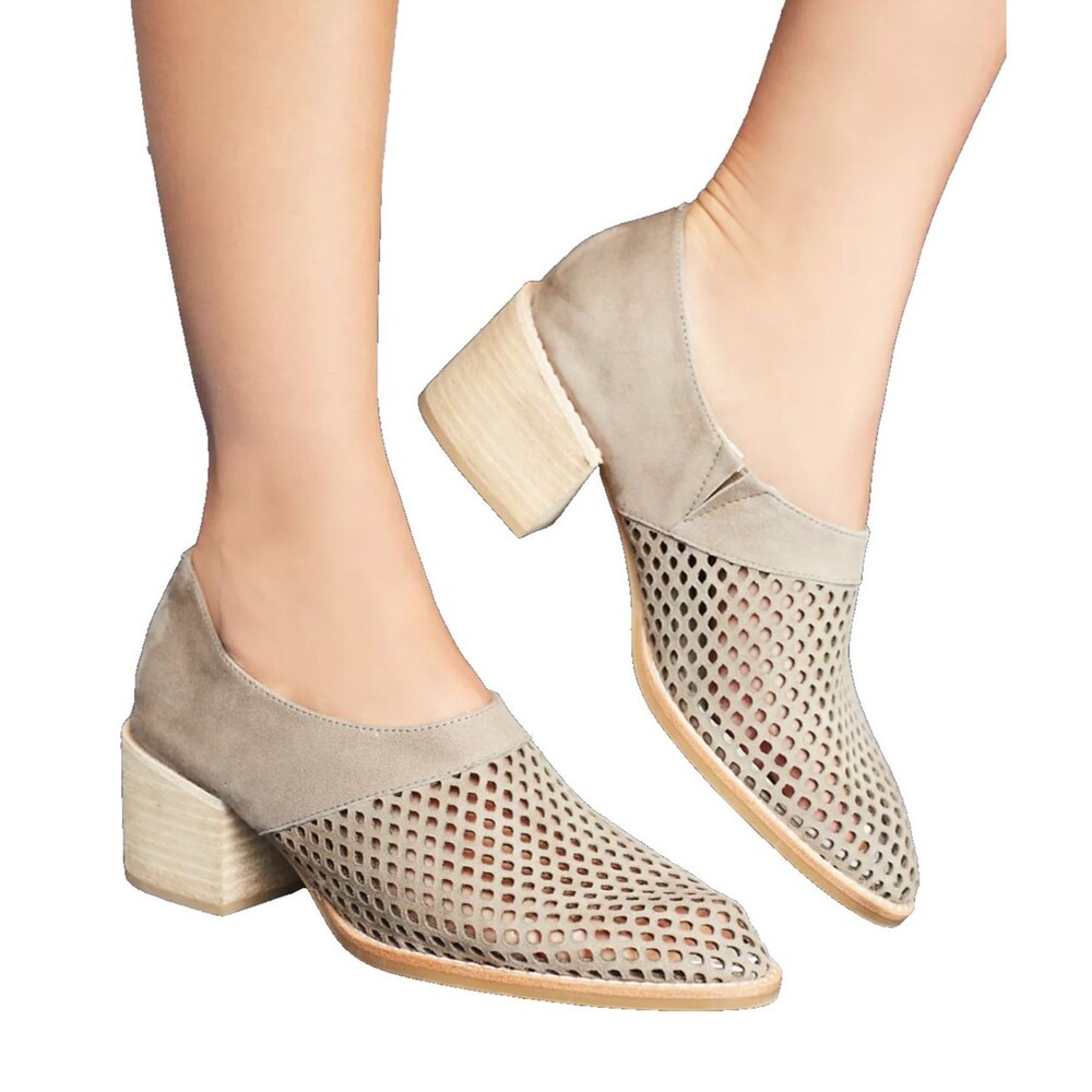 Jeffrey Campbell Taupe Perforated Suede Block Heel Booties